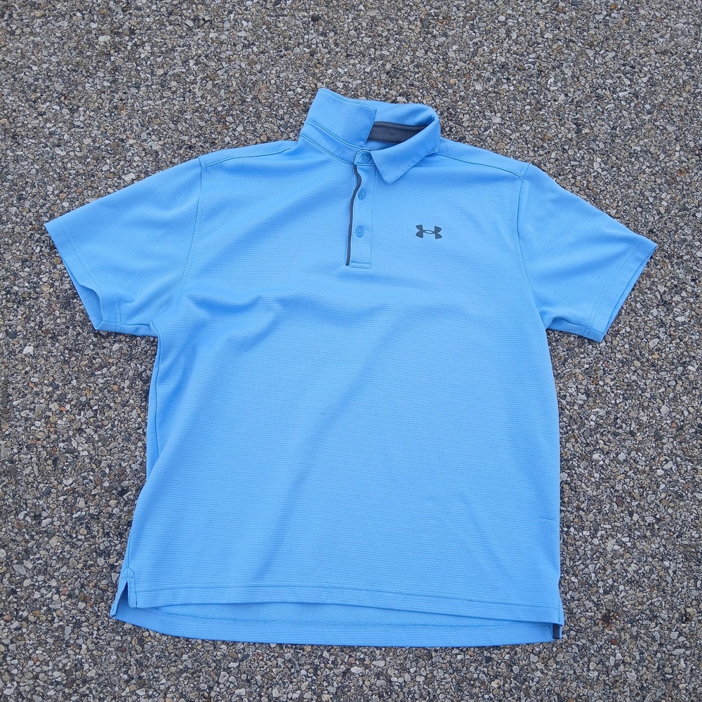 Under Armour Polo Shirt Mens Large Blue Golf Loose Fit Short Sleeve Performance